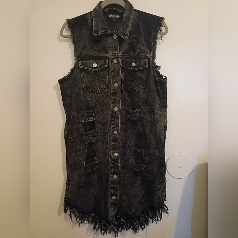 Thrill Women's Black Denim‎ Jacket Or Dress Sz M